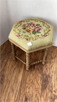 Octagonal wood footstool with pretty needlepoint