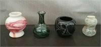 Box-4 Small Vases, 2 Blown Glass, Pottery