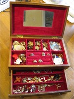 12"x 7"x 5" Wood Jewelry Box W/Jewelry Some Silver