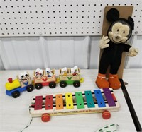 Vintage Gund Mickey Mouse, Fisher-Price pull -a-