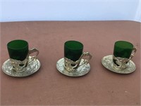 3 VINTAGE WITH GREEN GLASS