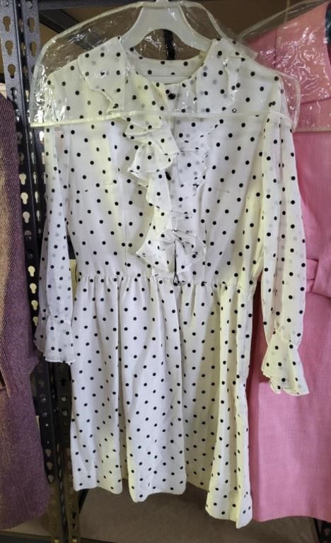 VTG Polka Dot Sheer Sleeve Ruffle Collar Dress