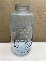 5 GALLON BLUE TINT MASON JAR PATENT NOV.30TH 1858