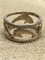 Sterling Silver Dolphin Band Ring, Size 6.5, 4.94g