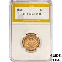 1868 Two Cent Piece PGA MS63 RED