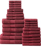 24 Piece 100% Cotton Bath Towel Set