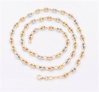 14K Tri Color Gold Fancy Link Chain Necklace