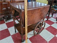 Antique wooden tea cart table w drop sides