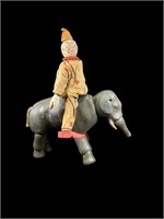 Antique Wooden Schoenhut Circus Clown & Elephant