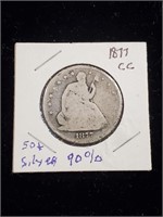 1877 CC 90% Silver Seated Liberty.