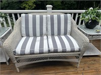 Wicker Style Loveseat  White with Cushions