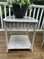 White Wicker Style Table With Glass