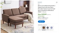 B3924 L Shaped Couch w/ Linen Fabric, Coffee Brown