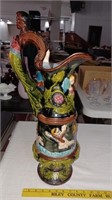 Huge 23" majolica pottery mermaid pitcher