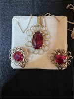 3 Piece Set Including Necklace With Large Red
