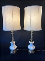 MCM Porcelain & Brass Stiffel Lamp Pair