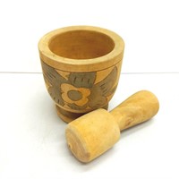 Carved wood pestle and mortar