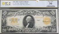 1922 PCGS VF30 20 $ GOLD CERITIFICATE