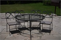 Vintage Cast Metal Glass Top Patio Table & Chairs