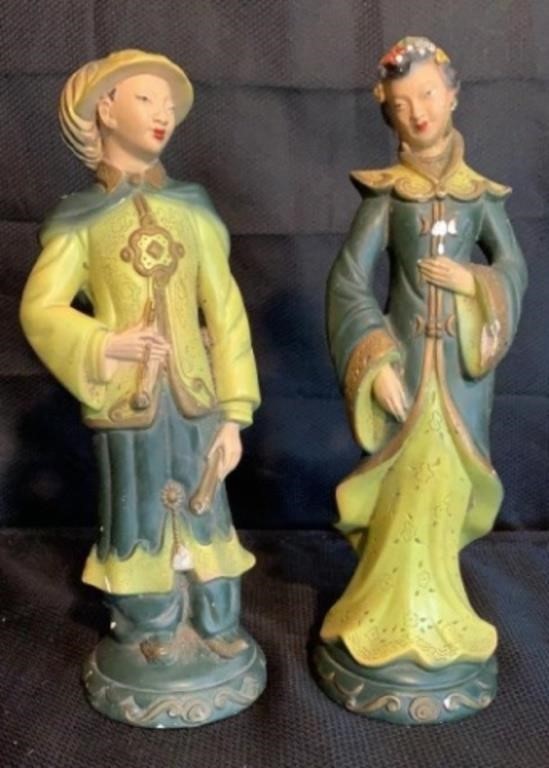 Lot of 2 Vintage Painted Chalk-Ware Asian Figures