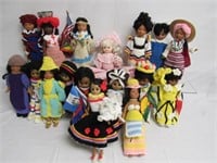 LOT OF 16 DOLLS IN CROCHETED COSTUMES::