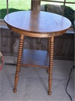 Round Oak Table with Shelf and Carved Legs
