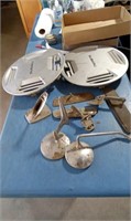VINTAGE CAR MIRRORS AND 2 HUBCAPS