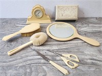 Vintage Ladies Grooming Set and Clock for Dresser!