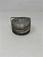 -8 silver glass coasters in a tray