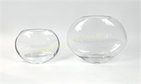 TWO DISC FORM CRYSTAL AND GLASS VASES