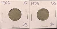 Pair of Graded Vintage Liberty V Nickel coins