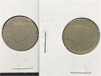 Pair of Antique Liberty V Nickel coins