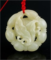Chinese White Hardstone Carved Lotus Pendant