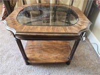 Wood glass top side table