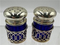 Cobalt Blue Salt Pepper Shakers Silver Plate