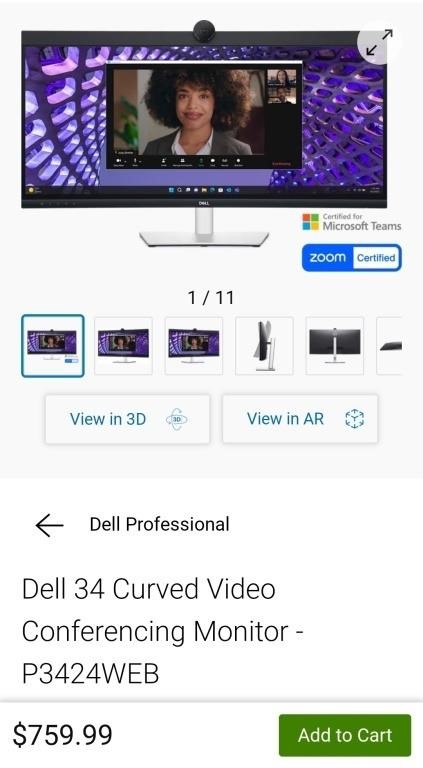 NEW $760 Dell 34" Curved Video Conferencing