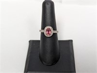 14K YG Pink Stone & Diamond Ring Sz 7