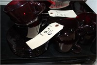 Beautiful red glass cups and saucers