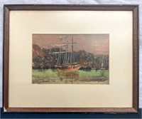 '58 Watercolor of Boat & Mountains, Lisa Stephen