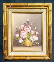 Original Signed Painting of Roses in Vase