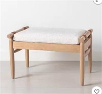 $100 Upholstered Natural Wood Ottoman