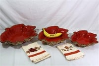 3 "Temptations" Fall Leaf Ruby Servings Dishes++