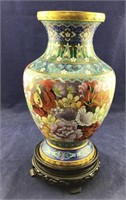 Large Cloisonne Vase With Wood Stand