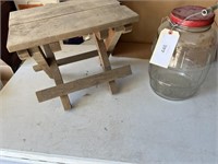 FOLDING PLANT STAND AND LARGE GLASS JAR WITH