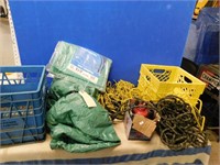 Pr of tarps, qty of rope, box of mesh, 12 ton low