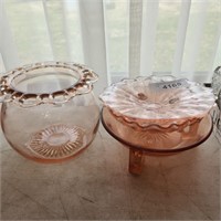 Vintage Pink Depression Footed Dishes & Open Lace