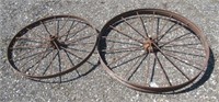 (2) Antique steel wheels, 48" and 39".