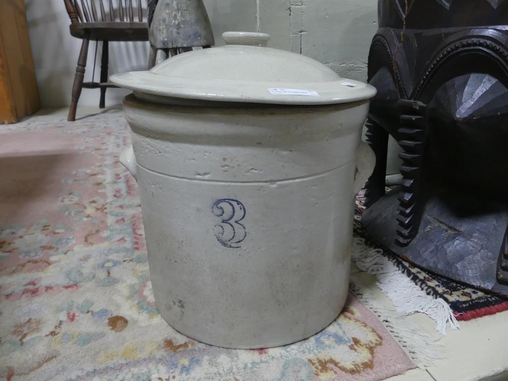 3 GALLON STONEWARE LIDDED CROCK