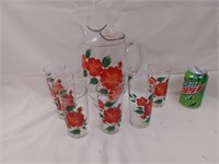 Federal Glass Hand Painted Water Set