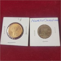 2000 Sacagawea dollar coin and 2001 NC state